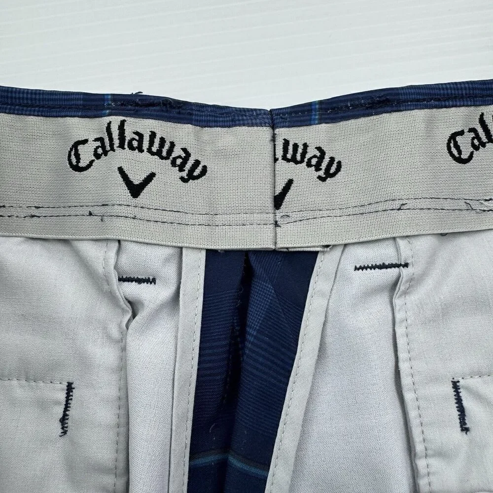 Callaway Golf Shorts Mens 36 Blue Plaid Performance Flat Front Lightweight